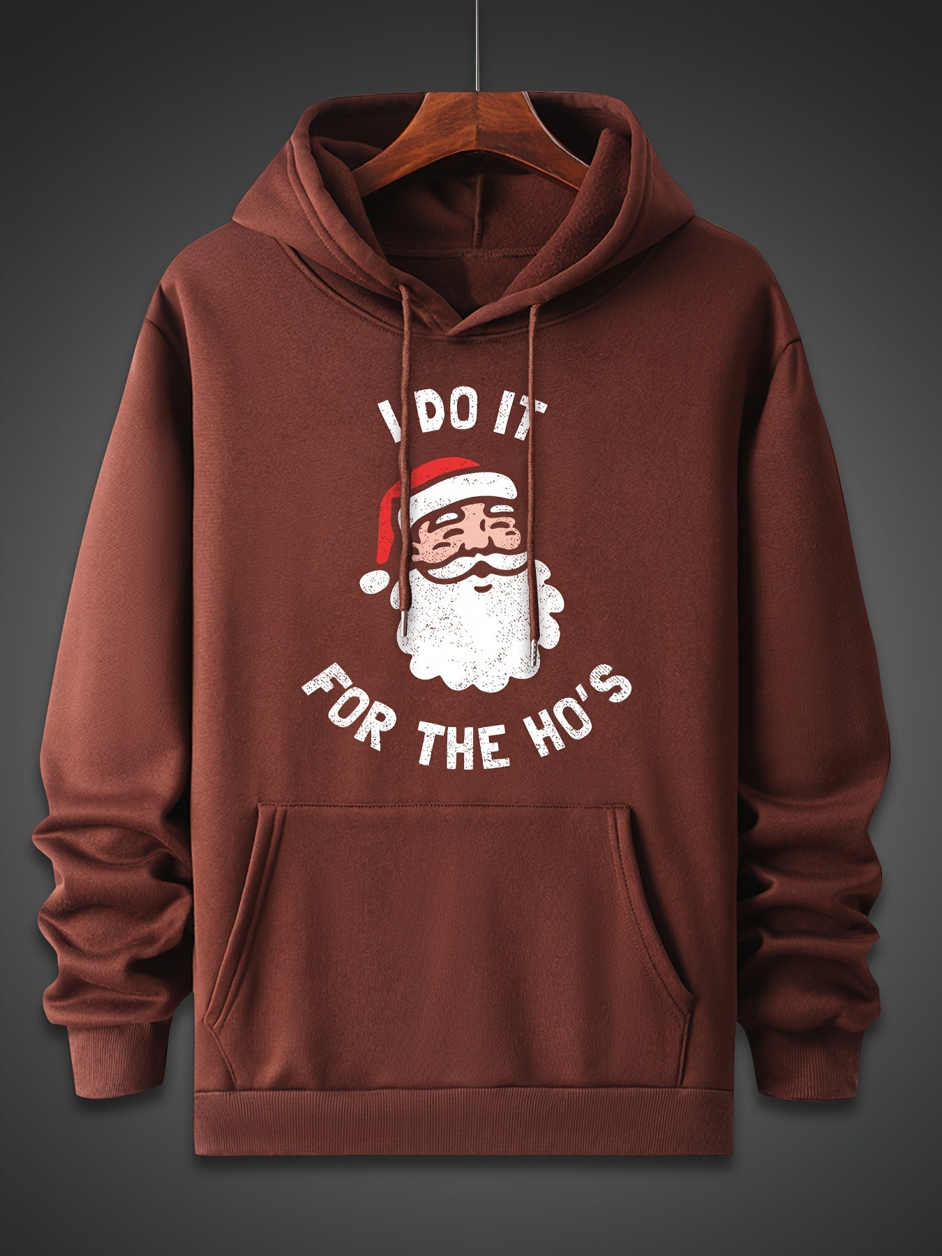 Santa Claus Pattern, Men's Trendy Comfy Hoodie, Casual Slightly Stretch Breathable Hooded Sweatshirt For Outdoor